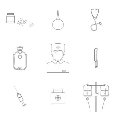 Tıbbi satırı düz simgesi ile Doktor, vektör tasarım öğeleri ayarla.