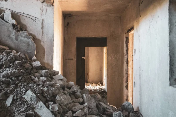 Crashed Concrete Staircase Abandoned Floor Way Building Незаконченный Город Ученых — стоковое фото