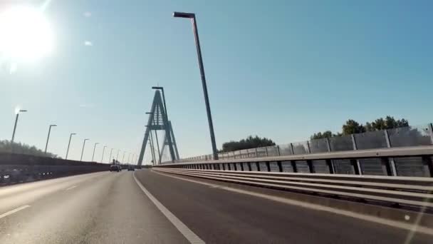 Conduite Voiture Pont Sur Route Nationale Travers Danube Hongrie Près — Video