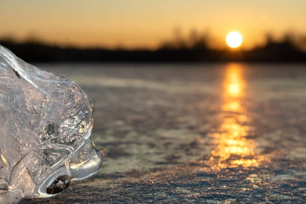 Transparente Brillante Hielo Claro Primer Plano Brillante Superficie Congelada Del — Foto de Stock