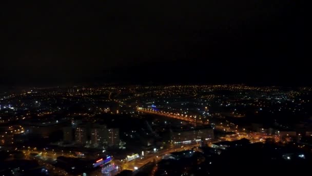 Night European City Center Aerial Panoramic Right Left Footage Freedom — Stock Video