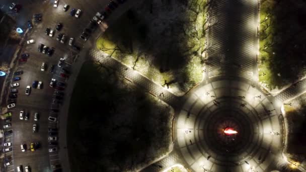 Malam Hari Udara Melihat Bawah Dengan Lampu Pencahayaan Liburan Dari — Stok Video