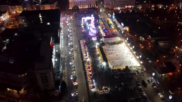 Praça Liberdade Svobody Kharkiv Acelerar Vista Noite Com Feriados Ano — Vídeo de Stock