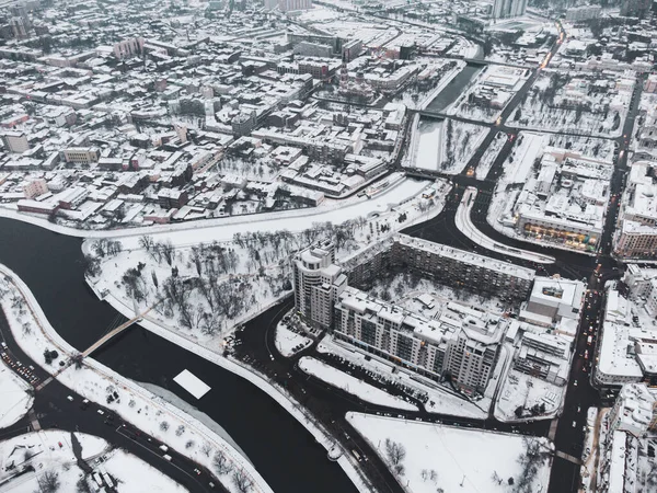 Téli Nap Légi Kilátás Belvárosra Lopan Folyó Harkov Összefolyás Kharkiv — Stock Fotó