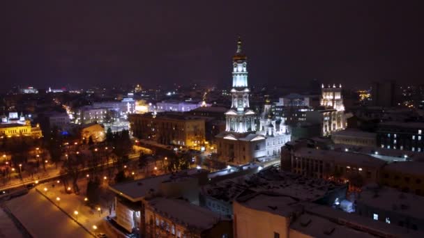 Luzes Noturnas Inverno Iluminado Vista Aérea Cidade Direita Para Esquerda — Vídeo de Stock