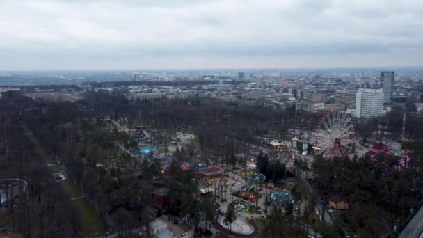 Воздушный Зимний Серый Вид Небо Центре Харькова Центральный Парк Горького — стоковое видео