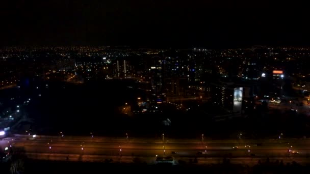 Aerial View Nauky Ave Street Multistorey Modern High Buildings Night — Stock Video