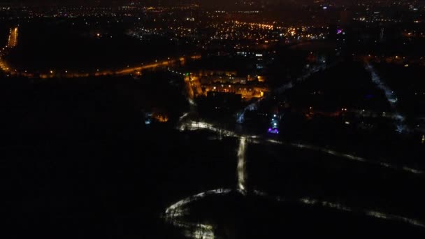 Aerial Zimowe Lampki Nocne Ogrodzie Botanicznym Sarzhyn Yar Rozrywki Gorky — Wideo stockowe