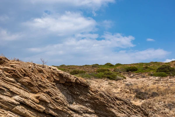 Steppe Greece Rocky Terrain Landscape Scenic Cloudscape Blue Vivid Sky — Stock Photo, Image