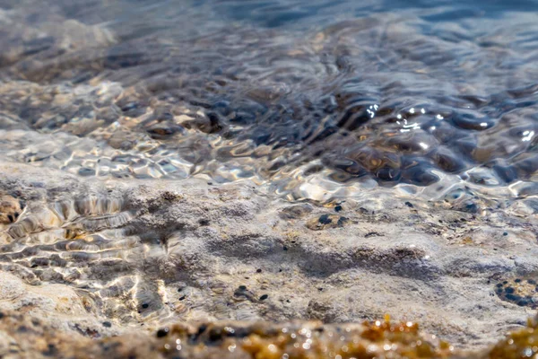 Pierre Marbre Humide Gros Plan Sur Plage Mer Méditerranée Sauvage — Photo