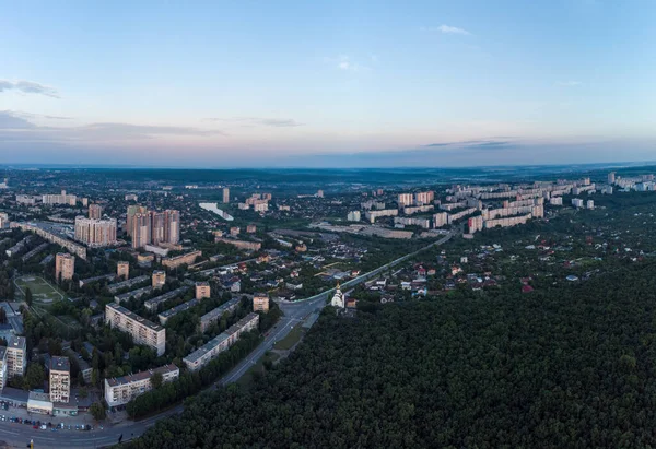 Vista Aérea Mañana Kharkiv Ciudad Pavlove Pole Distrito Derevianka Edificios —  Fotos de Stock