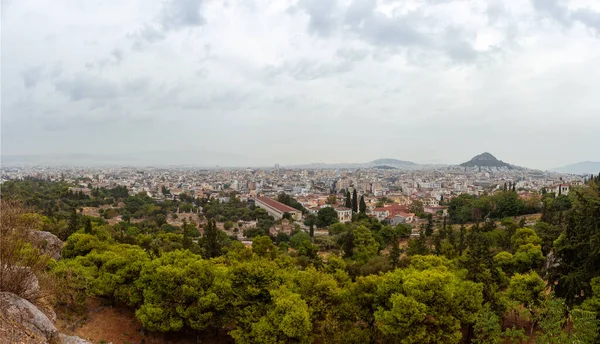 Widok Panoramiczny Akropol Partenon Góry Lycabettus Ateny Starej Architektury Centrum — Zdjęcie stockowe