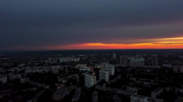 Aerial Evening Right Left Panoramic View City Dramatic Heavy Sunset — Stock Video