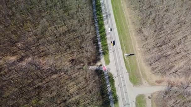 Aerial High View Driveway Bicycle Lane Sunny Spring Day Separate — Stock Video