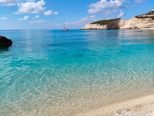 White Marble Porto Katsiki Pebble Stones Beach Tide Azure Clear — Stock Photo, Image