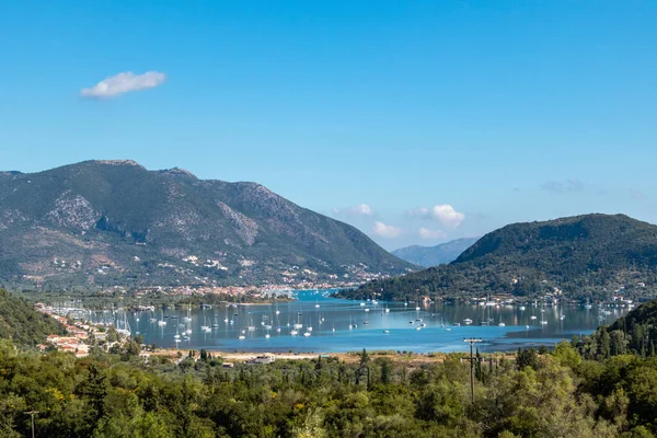 Vlicho Vista Baía Colinas Ilha Lefkada Aldeia Katochori Ilhas Jónicas — Fotografia de Stock