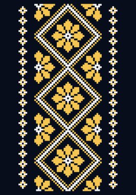 Sarı beyaz çiçekler koyu arkaplanlar için tekrarlanan pikseller, Poltava bölgesinden Ukrayna geleneksel nakış motifleri