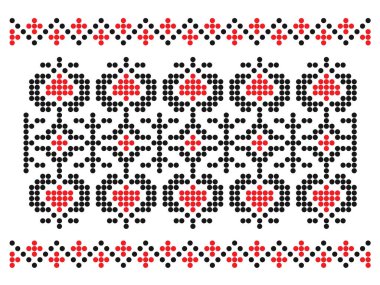 Geleneksel kırmızı ve siyah renkli boncuklu sınır süsü, Poltava bölgesinden Ukrayna nakış motifleri