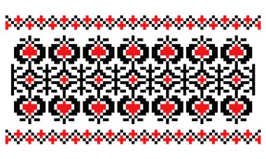 Poltava bölgesinden esinlenmiş Ukrayna nakış motiflerinden esinlenerek geleneksel kırmızı ve siyah renkte piksellenmiş sınır süsü