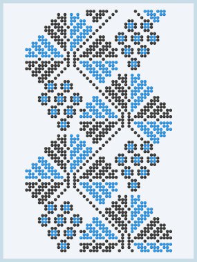 Ukrayna 'nın Poltava bölgesinden esinlenmiş mavi ve siyah renkli boncuklu süsler. Kusursuz halk vektör deseni