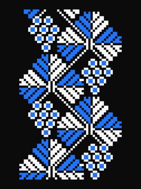 Poltava bölgesinden siyah zemin üzerine tekrarlanan Ukrayna işlemeli botanik süsü. Kusursuz halk dekoratif desen