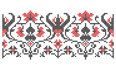 Siyah ve kırmızı renkli Poltava bölgesinden zarif botanik Ukrayna desenli boncuklu süsler.