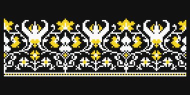 Ukrayna 'nın Poltava bölgesinin geleneksel nakış deseni üzerine halk pikseli beyaz süs.