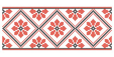 Poltava bölgesi, Ukrayna nakış motifleriyle geleneksel kırmızı ve siyah renklerle tekrarlanan çiçek sınır çizgisi süsü