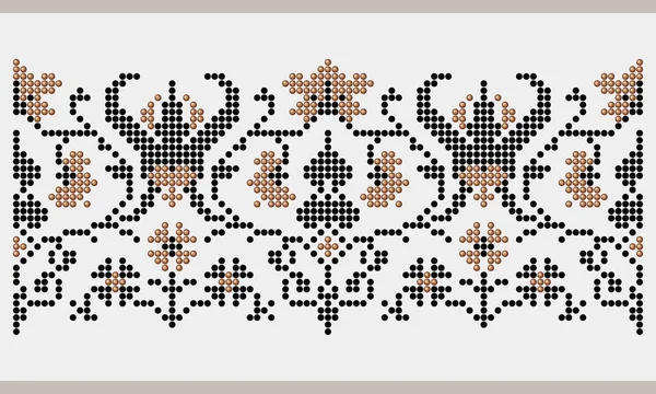 Zarif botanik elementlerle süslenmiş boncuklu tekrarlama süsü, Poltava bölgesinden siyah ve bronz renkli Ukrayna nakışı