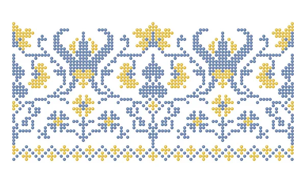 Botanik halk deseni, Ukrayna 'nın Poltava bölgesi süs tasarımı, noktalı elementlerle, sarı mavi boncuklu nakış tarzıyla yeniden oluşturuldu.