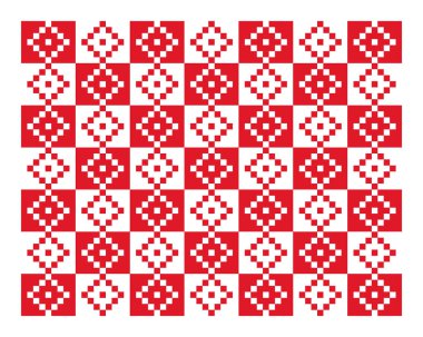 Kırmızı pikselli geometrik tekrarlanan Ukrayna nakış işlemeli fayans arkaplanı. Geleneksel motif vektör deseni