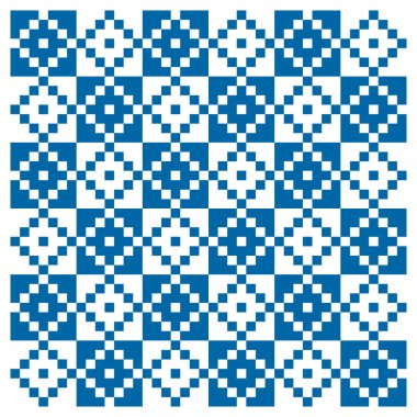 Blue geometric checkerboard pixel Ukrainian ornament repeated as decorative tile background