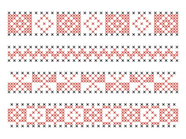 Geleneksel Ukrayna halk nakış desenleri kırmızı ve siyah çapraz dikiş biçiminde.