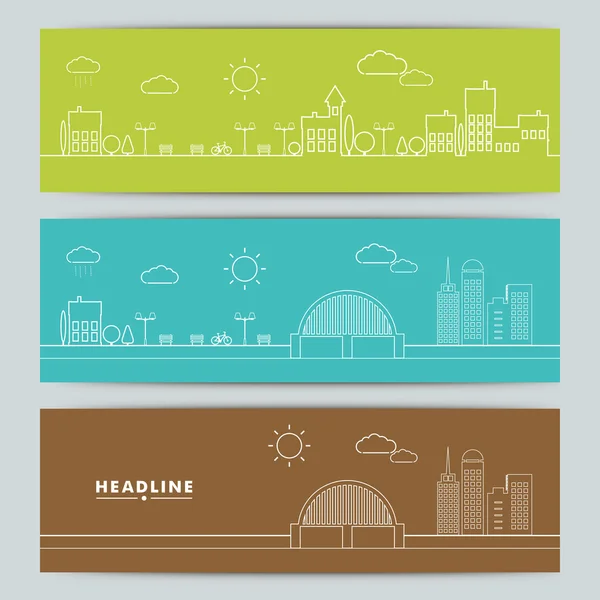 Set of banners with contour urban landscape — Stock Vector