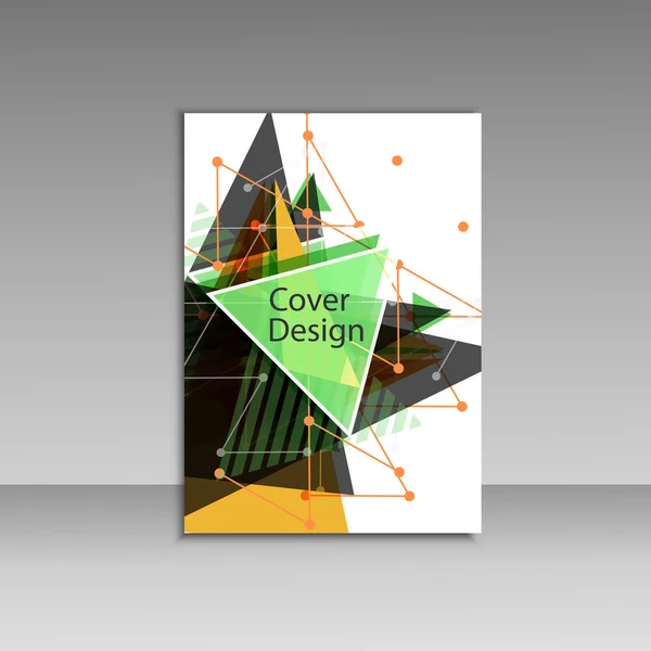 Layout de modelo de folheto, relatório anual de design de capa, revista, folheto ou livreto com fundo geométrico triangular — Vetor de Stock