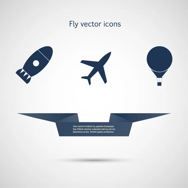 Vector plano iconos aviones, misiles y globos — Vector de stock