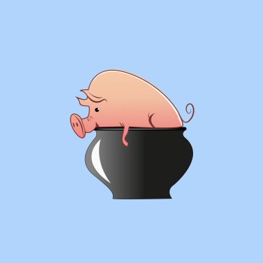 Pig in a pot on light background clipart