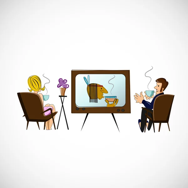 Husband and wife are watching TV. Vector sketch — Stock Vector