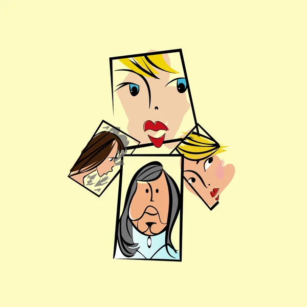 Portraits vectoriels de trois filles et d'un homme — Image vectorielle