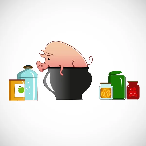 Pig in a pot on light background — Stock Vector