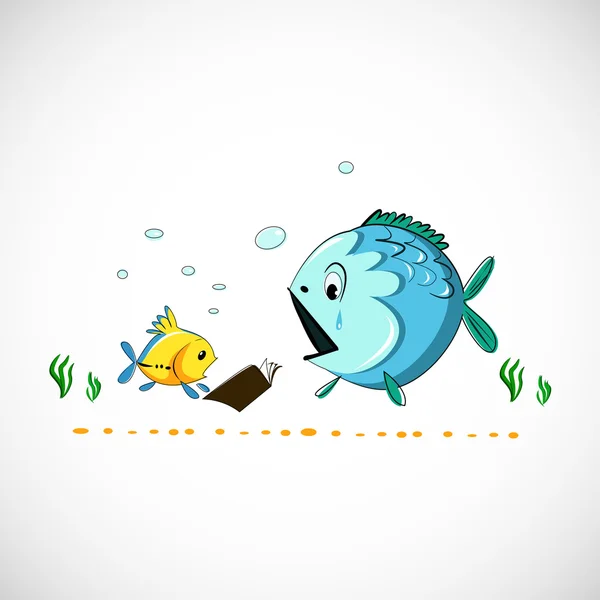 Dibujo vectorial divertido dibujos animados peces de mar eps — Vector de stock