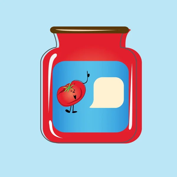 Banco con tomates enlatados en casa. Diseño vectorial — Vector de stock