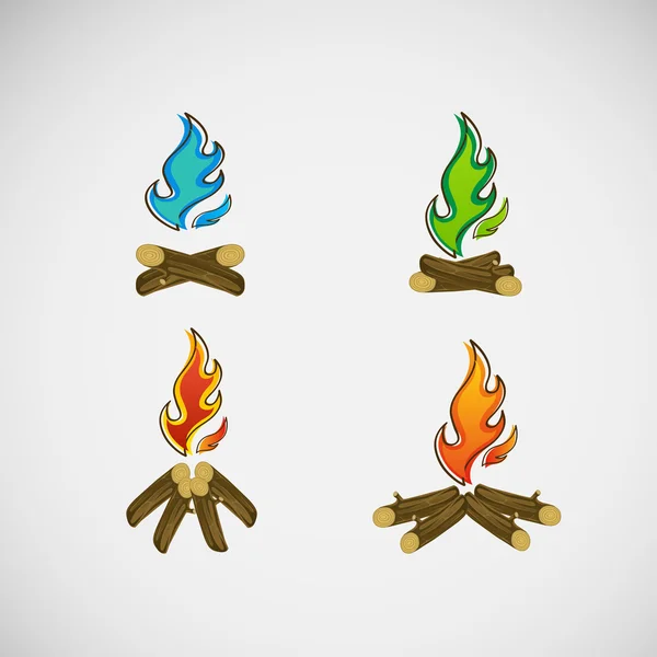 Fire, burning on the wood. Vector design — Stock Vector