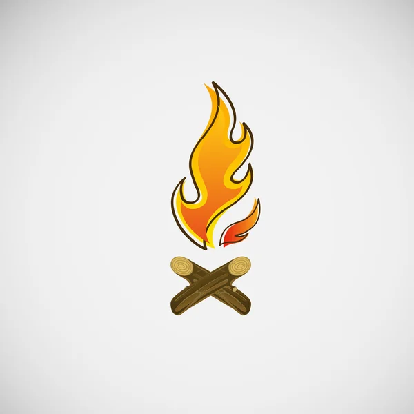 Fire, burning on the wood. Vector design — Stock Vector