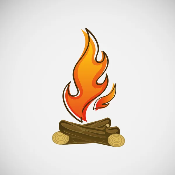 Fuego, ardiendo en la madera. Diseño vectorial — Vector de stock