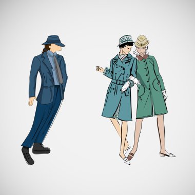 vektör çizimi kız ve erkek moda giysileri