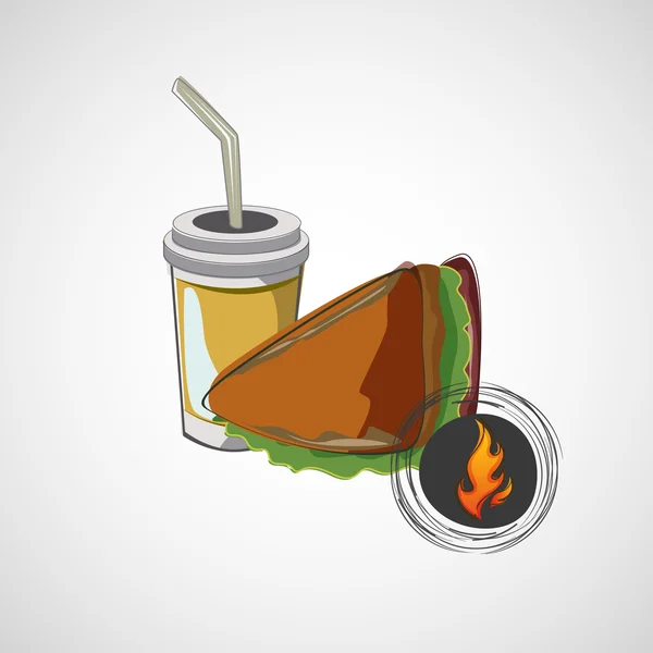 Icono vectorial de sándwich de comida rápida y una bebida — Vector de stock