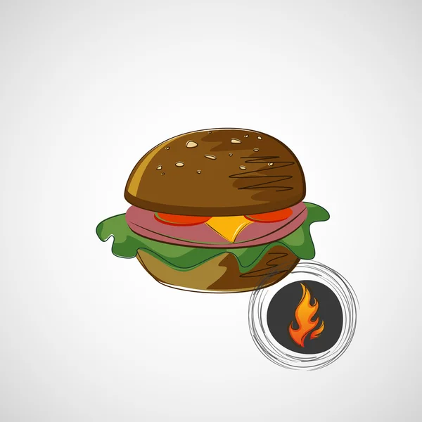 Sketch saftige und leckere Burger. Vektorsymbol — Stockvektor