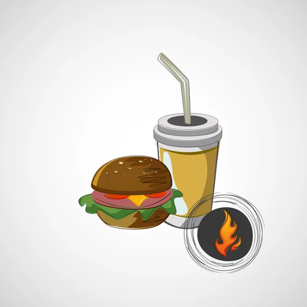 Vector icon of fast food sandwich and a drink — Stock Vector