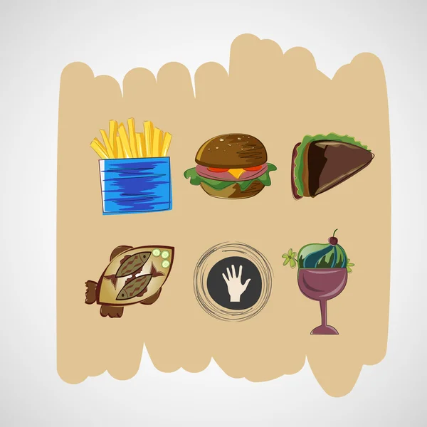 Establecer vectores de color bosquejos iconos de la comida — Vector de stock